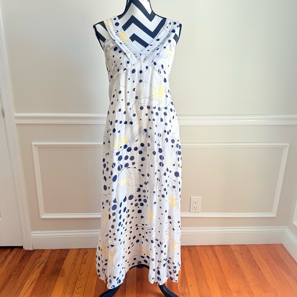 SEE‎ BY CHLOÉ Polka Dot Print Long Maxi Dress White Sleeveless Pockets size 10